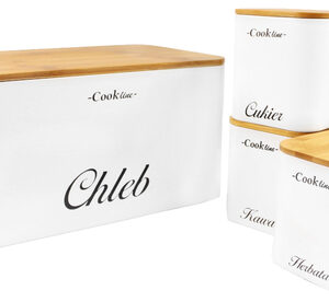 chlebak emaliowany biały + 3 pojemniki