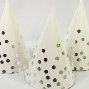 czapeczka papierowa srebrne kropki – 12 szt.