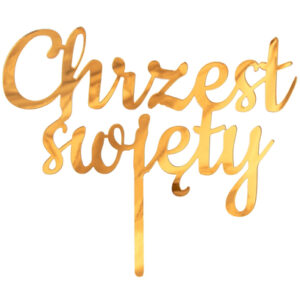 dekoracja akrylowa na tort chrzest Święty złota 11x13 cm