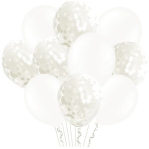 balony 12 cali białe z konfetti 20 szt.